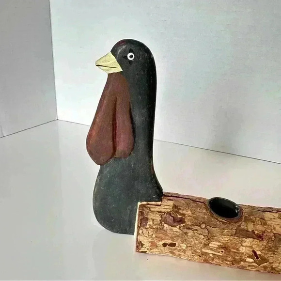 Turkey Tapered Candle Holder Centerpiece Carved Wood Branch Log Thanksgiving - Picture 2 of 16